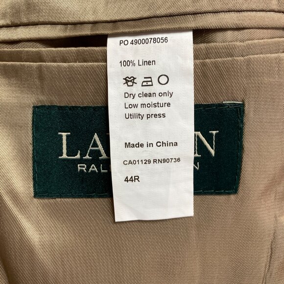 Lauren Ralph Lauren Linen Blazer Mens 44R Tan Purple Plaid Sport Coat Jacket - Picture 6 of 13